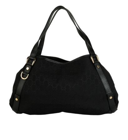 Abbey Shoulder Bag, £350, Handbags, Black, Canvas, Front view